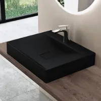Doporro Vasque à Poser 60cm avec Bonde Lavabo Suspendu Noir Mat Colossum810 Fonte Minérale Solid Surface 60x48x12cm