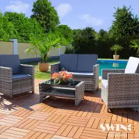 Swing&Harmonie Ensemble de salon en rotin pour 4 personnes - Ensemble de mobilier de jardin - Ensemble de canapés en polyrotin Miami - gris