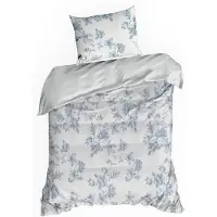 Eurofirany | Linge de lit - Literie - blanc et bleu - 140 x 200 cm - 100 % coton - Ensemble de housse de couette - à fleurs
