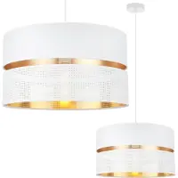 Light11 HOME Asti Duo Lampe À Suspendre Blanche 1 Abat-Jour Plat Blanc Doré Ts 40Cm