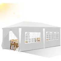 Vigevee Pavillon de jardin 3 x 6 m avec 5 panneaux latéraux, tente portable imperméable, blanche, pour le camping / le jardin / les mariages / la plage