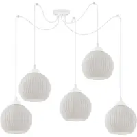 Light11 HOME Lampe à suspendre Spider Riffle Blanc 5 flammes avec abat-jour boule blanc E27