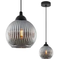 Light11 HOME Suspension RIFFLE noire à 1 ampoule, boule en verre grise, culot E27