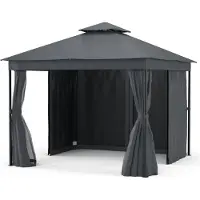 Blumfeldt Mondo Dual Tonnelle 3x3 - Double Toit & Moustiquaires, Armature Métallique Résistante, Rideaux Inclus, Tonnelle de Jardin Extérieur, Facile à Assembler, Gris Foncé