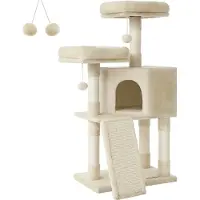 Songmics Arbre à chat, 115cm,colonne entièrement entourée de sisal beige
