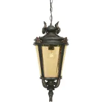 Casa Padrino Baroque Lampe suspendue d'extérieur noir antique / bronze / ambre Ø 28 x H. 56 cm - Lampe d'extérieur nostalgique pour balcon jardin terrasse - Eclairage extérieur nostalgique