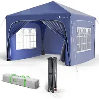 VOUNOT Pavillon 3 x 3 m avec 4 parois latérales et 4 sacs de sable, pavillon pliant pop-up, imperméable, tente de jardin pliante pour fêtes, bleu