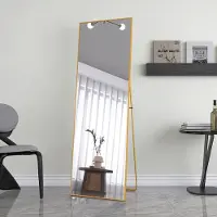 UnboxG 162 × 53 cm miroir sur pied à cadre minimaliste, miroir solide pour tout le corps, debout librement, miroir facile à accrocher sur toute la longueur au mur horizontalement ou verticalement, or