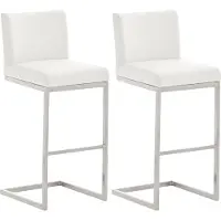 CLP - Ensemble de 2 tabourets de bar Paros, revêtus de similicuir, avec repose-pieds en acier inoxydable, capacité jusqu'à 240 kg | Couleur : blanc