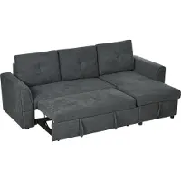 SUGIFT Canapé-lit 3 places avec méridienne et fonction lit, canapé d'angle avec coffre de rangement, polyester, gris foncé | 232 x 141 x 85 cm | jusqu'à 150 kg