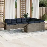 Prolenta Maison Exclusive - Ensemble de salon de jardin 10 pièces avec coussins, gris, polyrotin