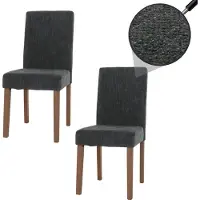 Mendler Lot de 2 chaises de salle à manger Littau, chaise de cuisine à dossier haut, tissu/textile chenille bois gris foncé, pieds couleur naturelle