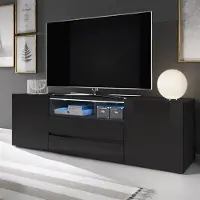 Selsey TV-Lowboard BROS - Table TV en noir mat / noir brillant avec éclairage LED, largeur 137 cm