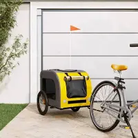 Prolenta Maison Exclusive - Remorque pour vélo, pour chiens, jaune et grise, en tissu Oxford et en fer