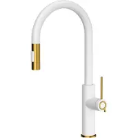 Quadron Jennifer Q Line Slim SteelQ Mitigeur de cuisine vertical blanc avec éléments dorés (84818011)