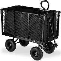 Relaxdays Chariot à main , grand chariot à roulettes, parois latérales rabattables, bâche amovible, avec poignées, charge maximale de 500 kg, noir