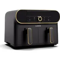 Klarstein AuraAir Color Touch Dual Friteuse sans huile – 11L, 2 Compartiments, 1700 W, 8 Programmes, Écran tactile, Température 80-200°C, Revêtement antiadhésif, Noir/Doré
