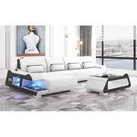 JV Möbel Canapé D'Angle En Cuir De Forme L Blanc De Luxe Moderne