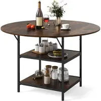 Northix Table à manger ronde, 120 cm, 4-6 places, étagère à 2 niveaux