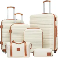 Sonstiges COOLIFE Ensemble de valises ABS coque dure valise de voyage 4 roulettes serrure TSA blanc/marron 6pcs