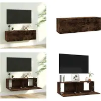 vidaXL Armoire TV murale chêne fumé 100x30x30 cm Bois composite - Armoire TV murale - Support TV - Meubles TV