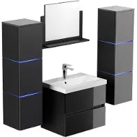 HOME DELUXE - Ensemble de meubles de salle de bain - WANGEROOGE Deluxe - taille : XL, couleur : noir, largeur lavabo : environ 60 cm I Meuble de salle de bain lavabo