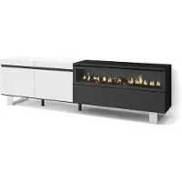 Skraut Home COZY Meuble TV, Banc Télé, 200x35x57cm, Pour les TV jusqu'à 80", Cheminée électrique, Blanc et noir