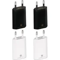 Wicked Chili Adaptateur secteur USB 4x Pro Series compatible avec l'iPhone d'Apple, le Samsung Galaxy / chargeur de téléphone portable, prise secteur pour smartphone (1 A, 5 V) 2x noir / 2x blanc
