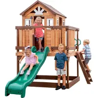 Backyard Discovery Echo Heights : aire de jeux en bois avec toboggan, maisonnette et cuisine