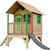 Axi Tom Maison Enfant Avec Toboggan Gris | Aire De Jeux Pour L'Extérieur En Marron & Vert | Maisonnette / Cabane De Jeu En Bois
