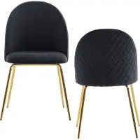 Wohnling Chaise de salle à manger Lot de 2 velours Noir Rembourré Chaise de cuisine Tissu avec pieds dorés Chaise à coque Scandinave Chaise rembourrée avec revêtement en velours