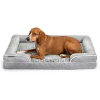 Lionto Lit pour chien premium, lit orthopédique en mousse à mémoire de forme avec bord surélevé, housse lavable & soutien stable, 97x71x17 cm, gris