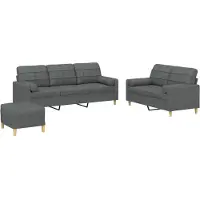 vidaXL Ensemble de canapés 3 pièces avec coussins Tissu gris foncé