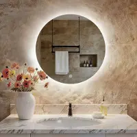 S'AFIELINA miroir de salle de bain LED rond miroir de salle de bain mural avec interrupteur tactile,blanc froid 6500K 60 cm