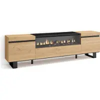 Skraut Home COZY Meuble TV, Banc Télé, 200x35x57cm, Pour les TV jusqu'à 80", Cheminée électrique, Chêne et noir