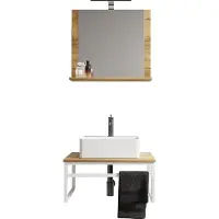 VCM 3 pces Lavabo Meubles de salle de bains Ensemble Évier Bois Métal Industriel Style Bitila 60 V2