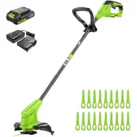 Greenworks Coupe-bordures sans fil 24V pour jardins petits/moyens, réglable en hauteur, largeur de coupe 25 cm, 20 lames en plastique incluses, batterie 2,0 Ah + chargeur