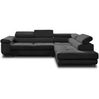 Best Mobilier Zaria - canapé d'angle droit - convertible avec coffre et têtières réglables - 5 places - en velours côtelé , Gris foncé