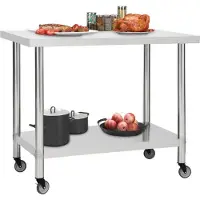 vidaXL Table de travail de cuisine avec roulettes 100x45x85 cm inox