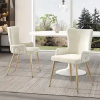 Sweiko Chaise de salle à manger en velours , lot de 2, luxueuse chaise longue de salon/chambre à coucher avec quatre pieds de support en métal doré, beige