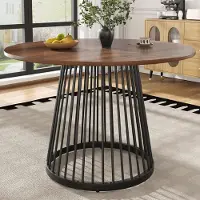 SUCCESS COURIER Table à manger ronde moderne (Ø 80 cm) aspect noyer, table de cuisine compacte avec pieds en métal noir, petite table à manger et bureau pour 2 à 4 personnes, noyer/noir