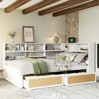 Sweiko Canapé-lit 140x200 avec tiroir Lit simple Lit d'enfant avec de nombreux compartiments de rangement et prise de charge Blanc