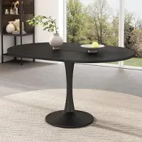 Sweiko Table de salle à manger extensible , table de salle à manger ovale, table basse, longueur 100/140 x largeur 100 x hauteur 75 cm, table de salle à manger moderne et simple,Noir