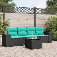 Prolenta Maison Exclusive - Ensemble de salon de jardin 5 pièces avec coussins, polyrotin noir