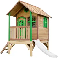 Axi Tom Maison Enfant Avec Toboggan Blanc | Aire De Jeux Pour L'Extérieur En Marron & Vert | Maisonnette / Cabane De Jeu En Bois