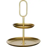 Mica Decorations Rama Etagère à 2 niveaux - L28 x L28 x H36 cm - Métal - Or