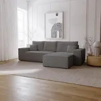 Emporius Furniture Canapé d'angle avec fonction sommeil Bergamo L - Canapé 275 cm avec coffre de lit - droite, Canapé d'angle en L, Canapé-lit Gris foncé (Anthology 18)
