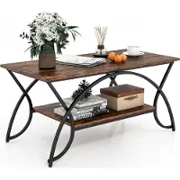 Costway Table basse, table basse avec étagère et structure métallique, table de salon, table d'appoint, table basse pour le salon, 100 x 50 x 45 cm (brun vintage-noir)