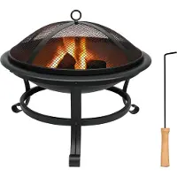 Huismerk Bol de feu avec grille pare-étincelles, crochet de feu et grille à charbon Corbeille à feu Ø 52cm (52 cm)