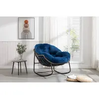 Sweiko Outdoor Rattan Rocking Chair,Coussin rembourré Rocker Recliner Chair Outdoor for Front Porch, Living Room, Patio, Garden, Navy Blue